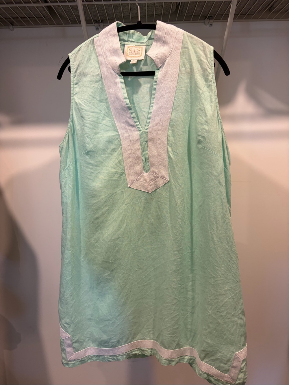 Sail to Sable Mint Sleeveless V-Neck Minidress with White Trim